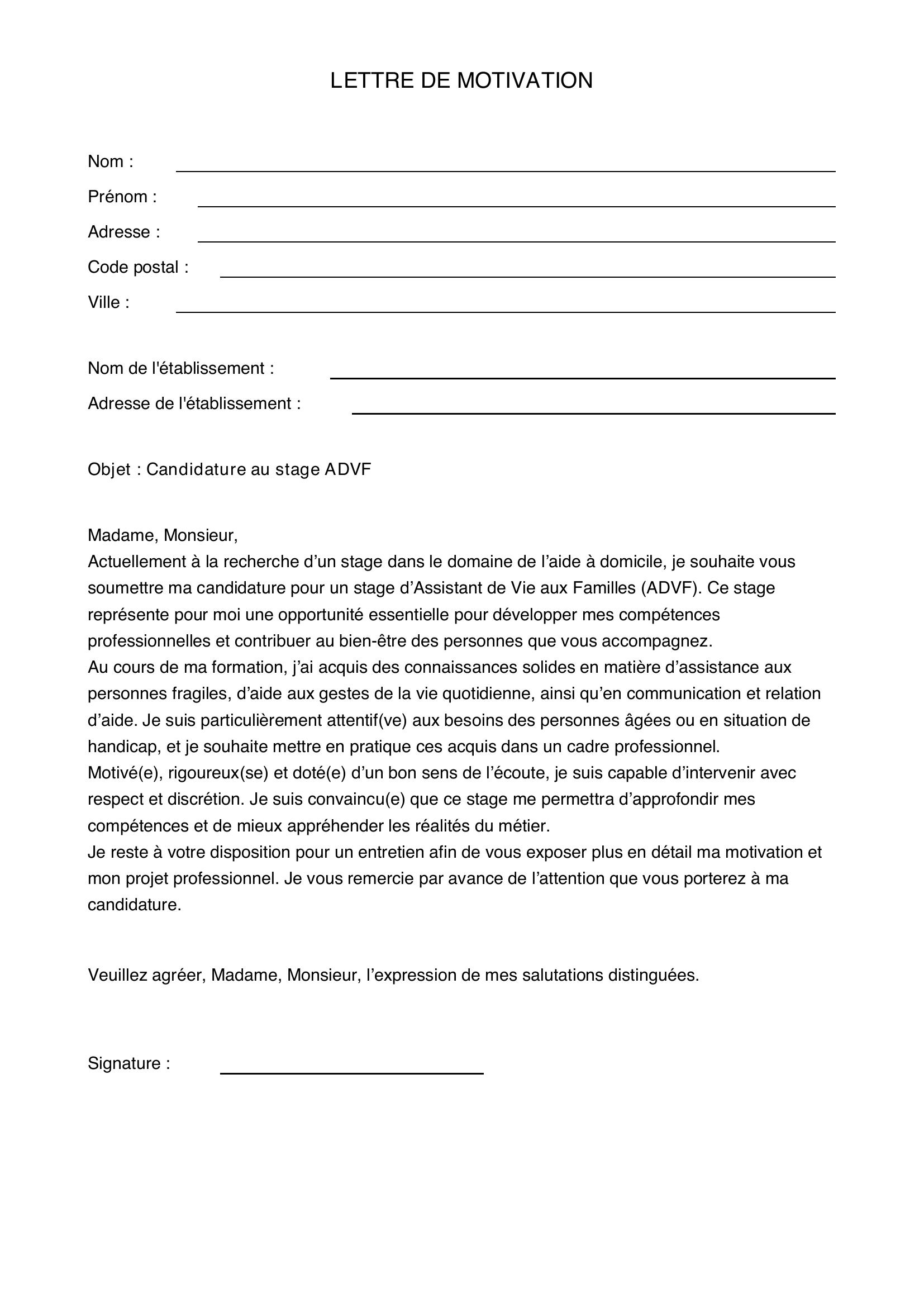 Lettre De Motivation Advf Stage