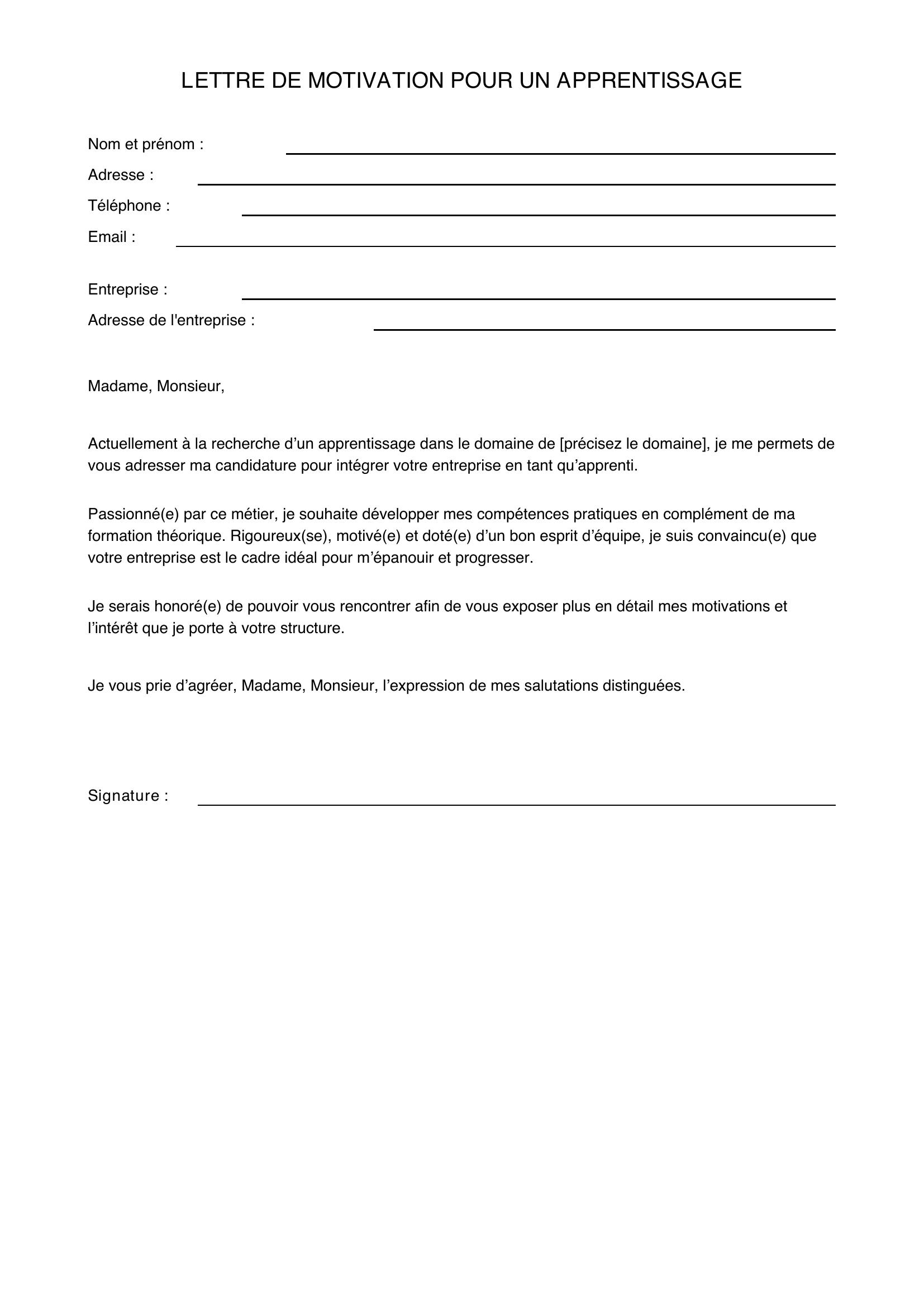 Lettre De Motivation Apprentissage