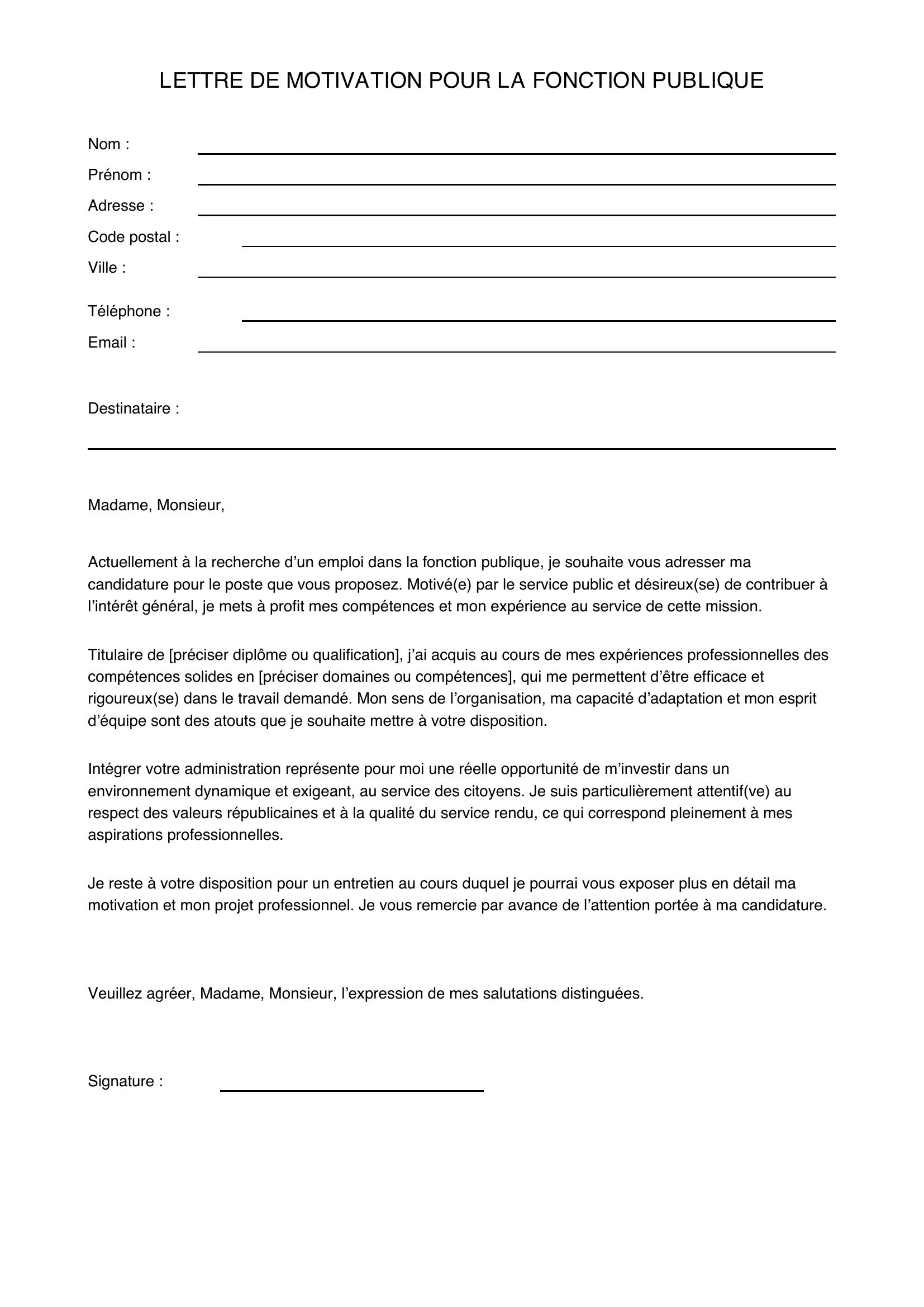 Lettre De Motivation Fonction Publique