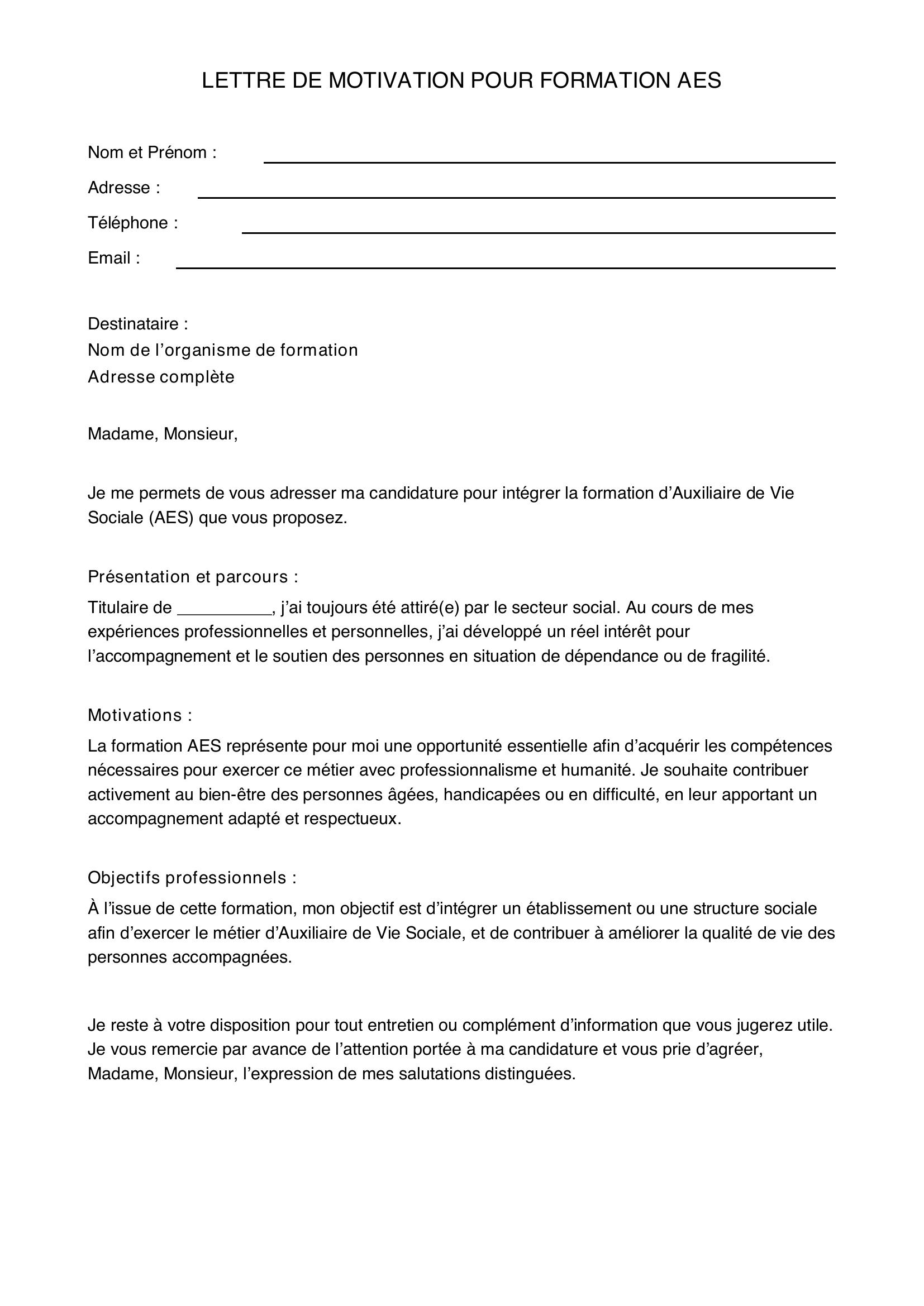 Lettre De Motivation Formation Aes