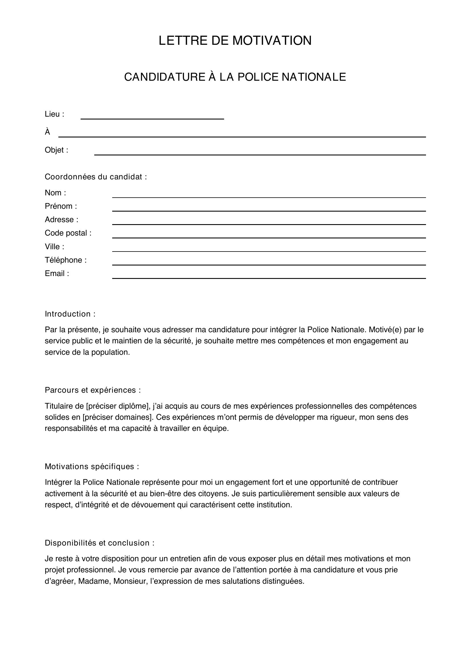 Lettre De Motivation Police Nationale
