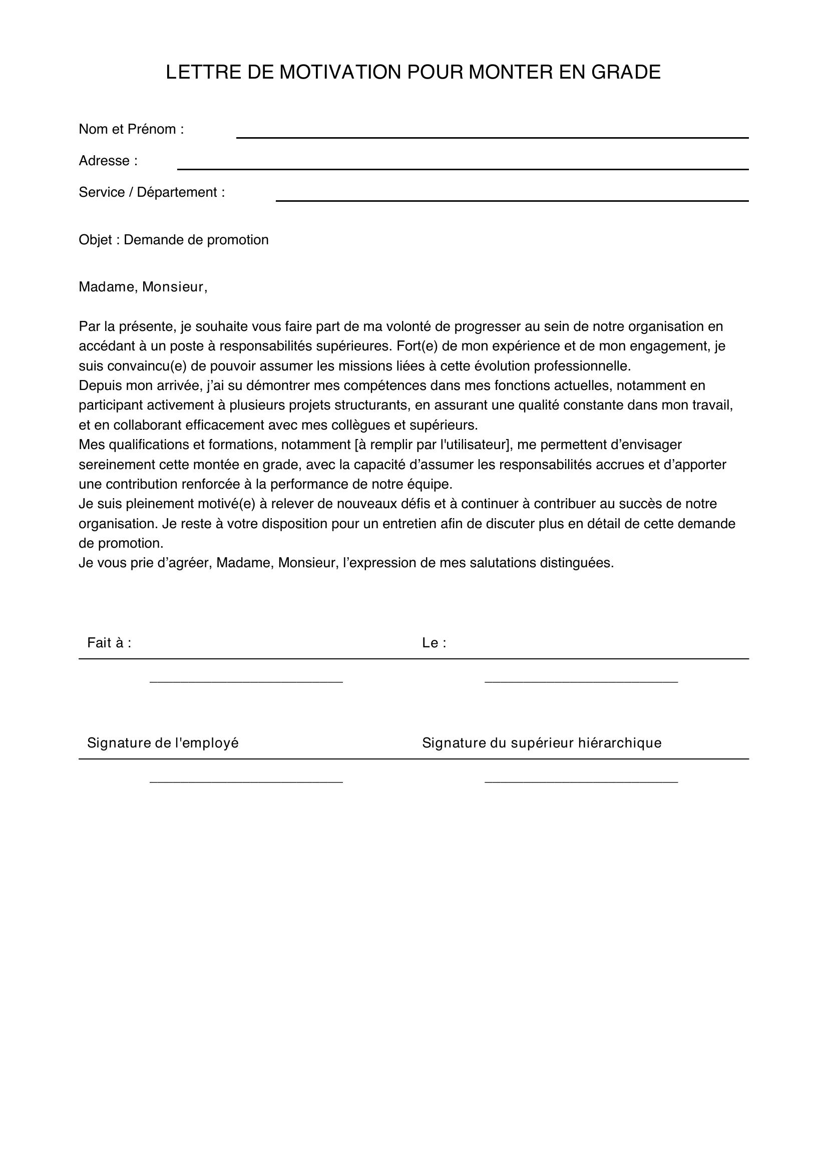 Lettre De Motivation Pour Monter En Grade