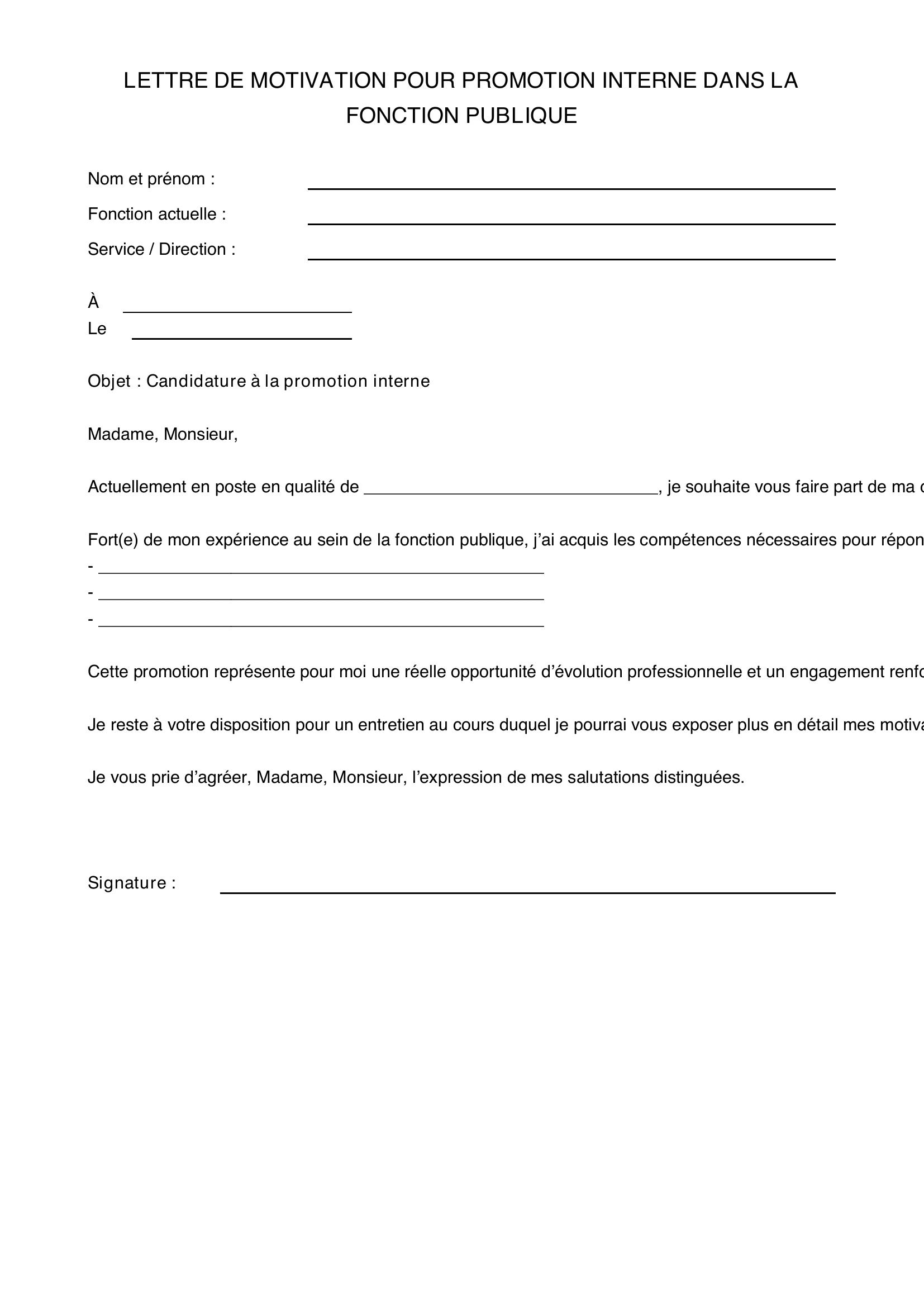 Modèle Lettre De Motivation Promotion Interne Fonction Publique