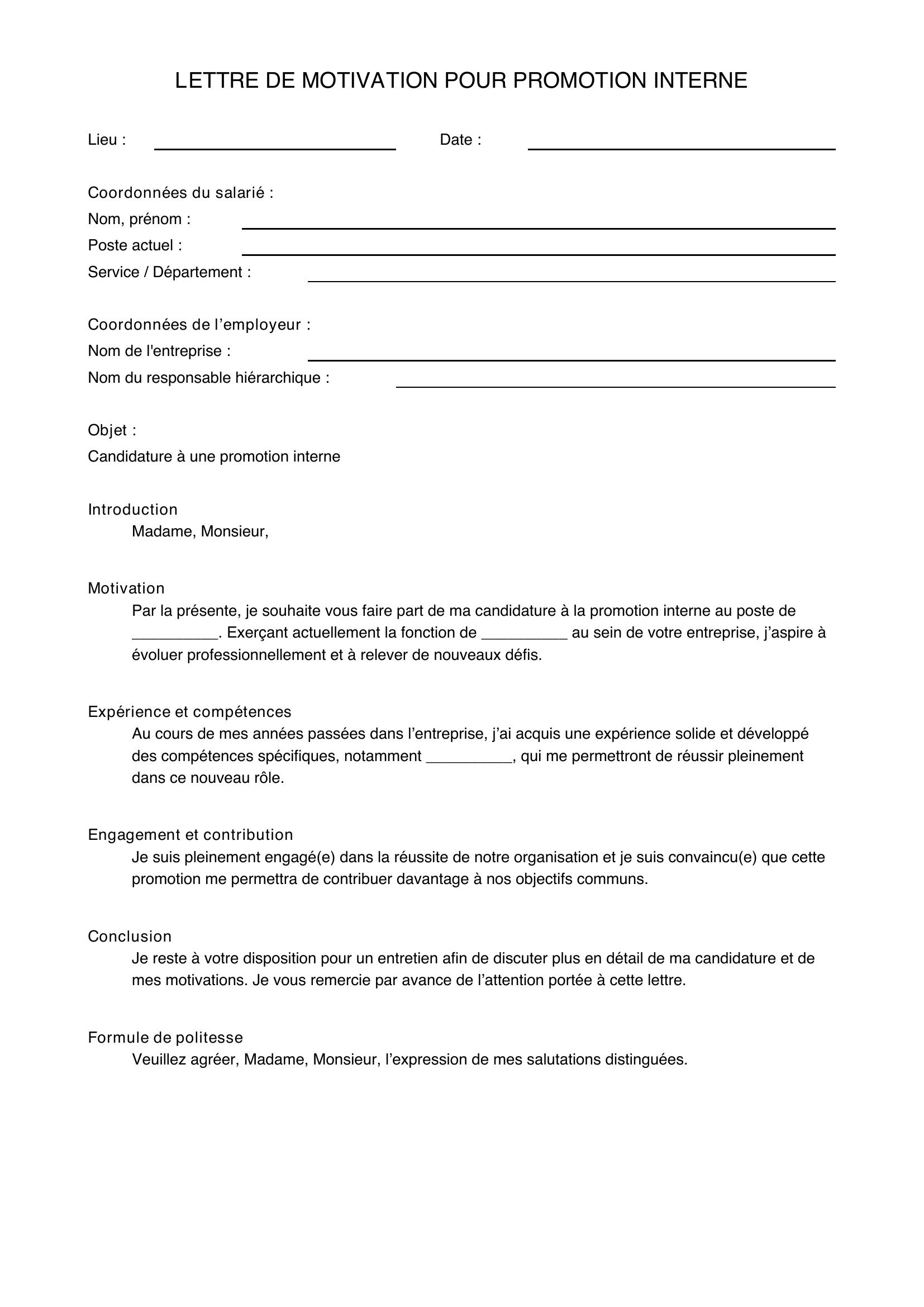 Modèle Lettre De Motivation Promotion Interne