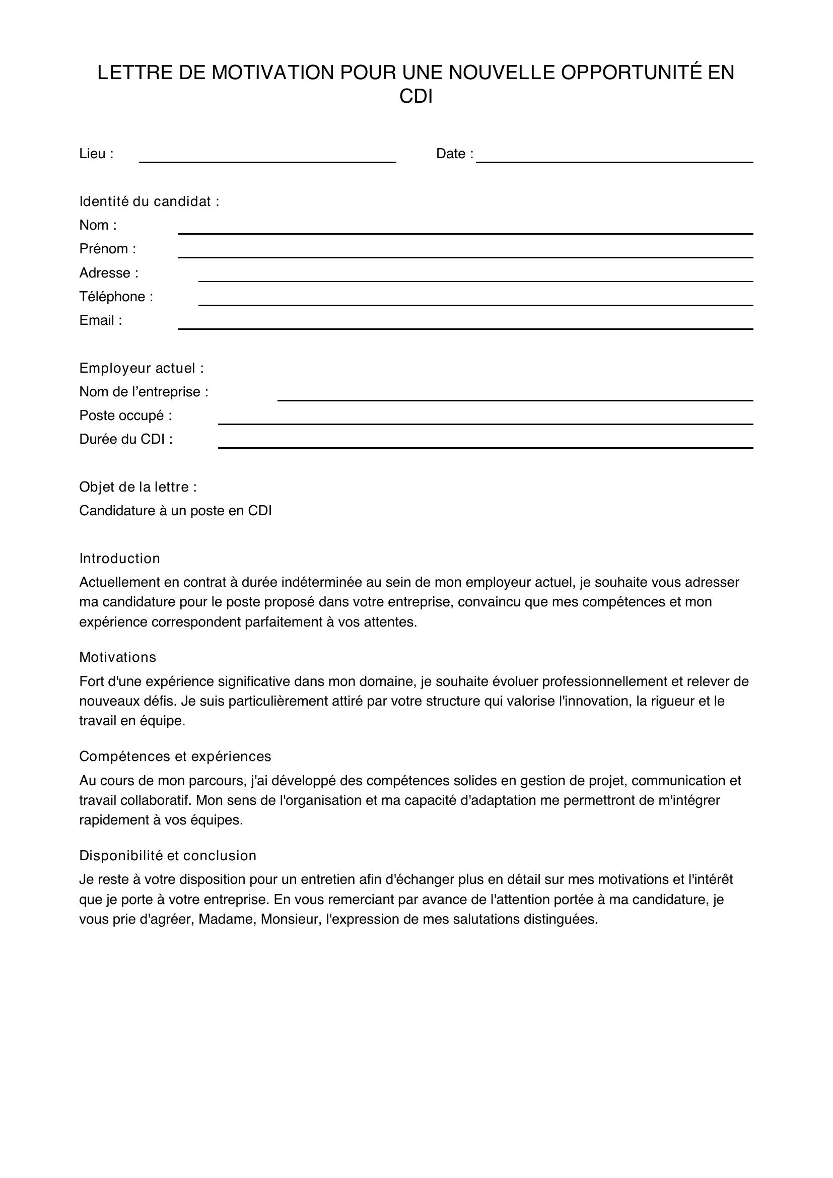 Modèle Lettre De Motivation Quand On Est Déjà En Cdi