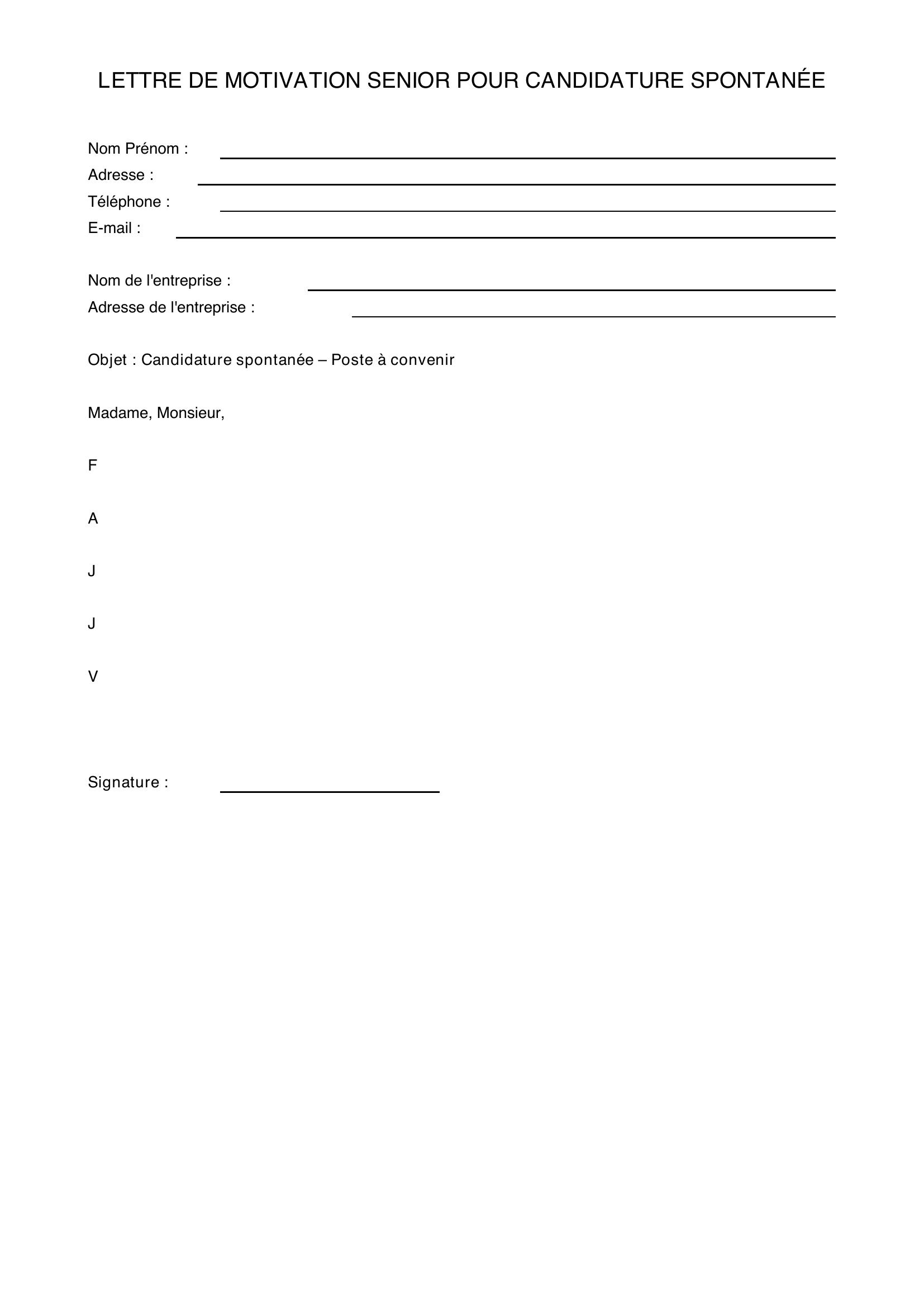 Modèle De Lettre De Motivation Senior Pour Candidature Spontanée